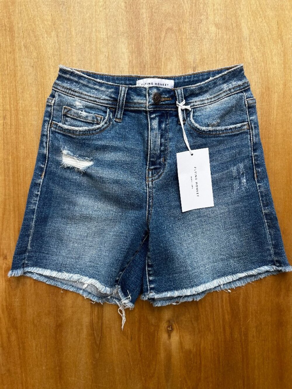 FLYING MONKEY BLACK LABEL DENIM SHORTS Women’s sz 25 Blue Frayed Hem NEW